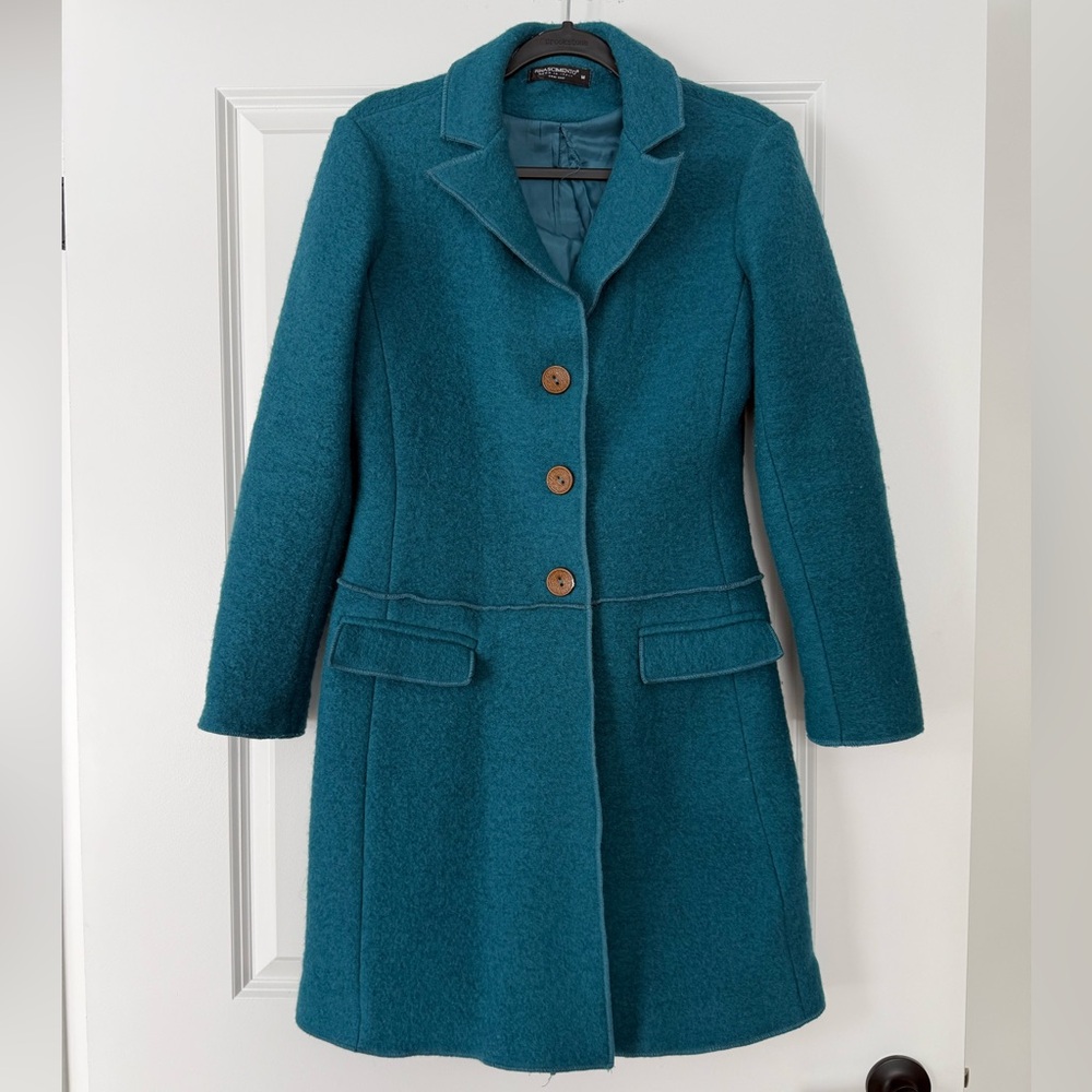 Rinascimento Teal Pea Coat with Wooden Buttons